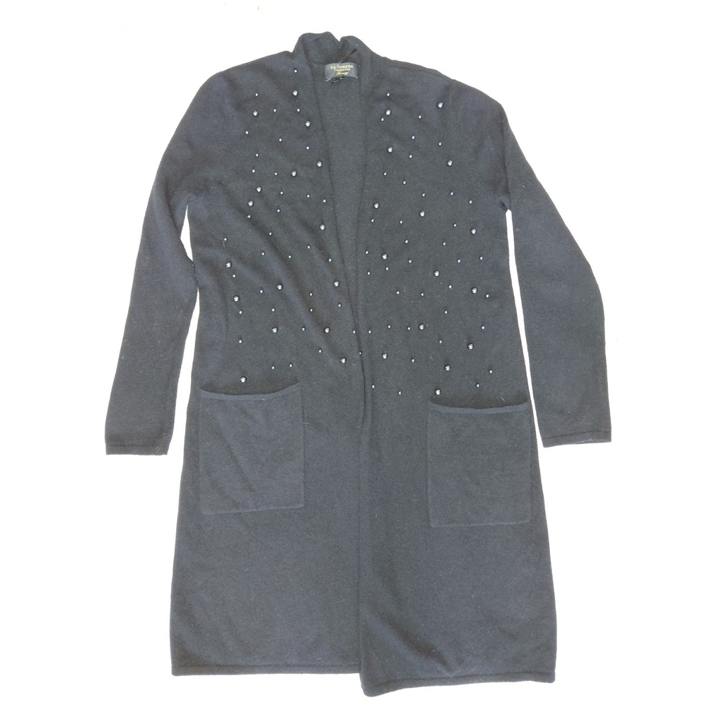 Charter Club Luxury Women's 100%Cashmere Open Front Cardigan Size M With Pearls